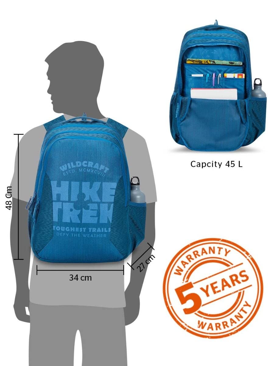 Wildcraft Blaze 45L Blue Backpack with Rain Cover(12953) (Blue) - The Adventure Hut