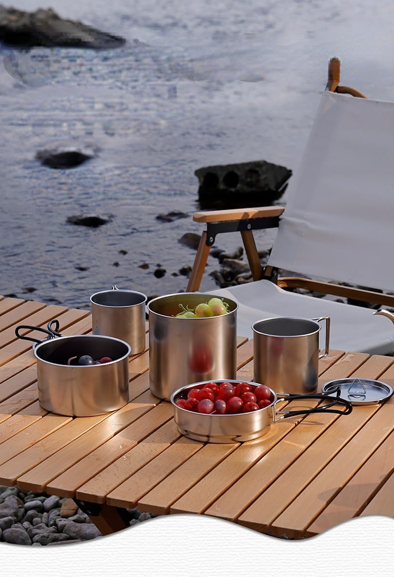 Portable Camping Cookware 5-Piece Stainless Steel for Outdoor Cookware - Non Stick Camping Pans for Picnics and Hiking, - The Adventure Hut