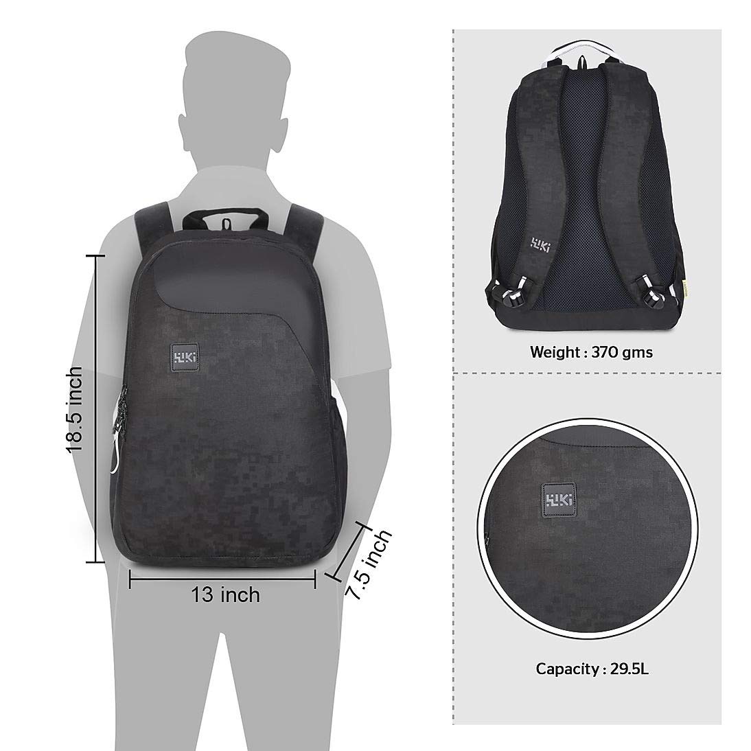 Wildcraft 29.5 Ltrs Pack 1 Jacquard Black Casual Backpack (12242 Jacquard Black) - The Adventure Hut
