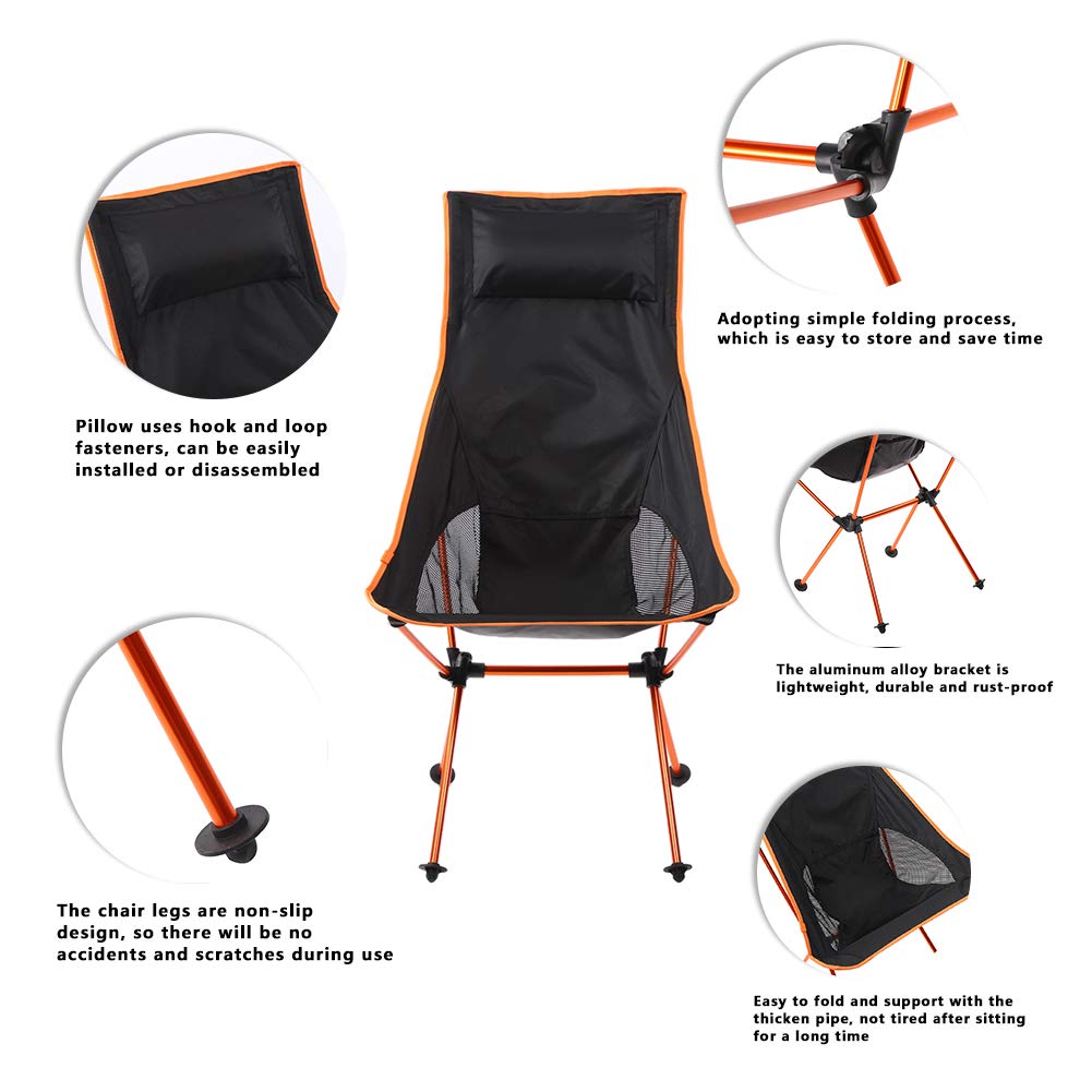 Portable High Back Camping Chair with Headrest – Lightweight, Foldable, Compact Outdoor Chair with Carry Bag for Camping, Hiking, Fishing, Travel