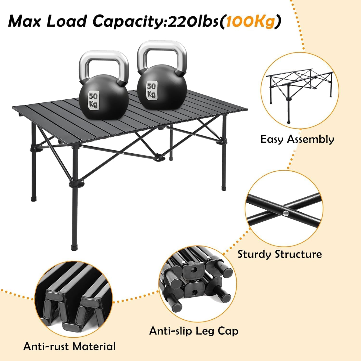 Portable Outdoor Camping Roll-up Folding Table Lightweight  and Carry Bag, Easy to Carry, Perfect for Outdoor, Picnic.