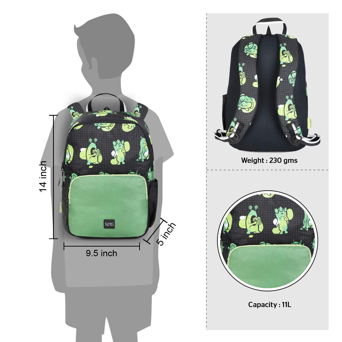 Wildcraft 11 Ltrs Champ1 Monster Black Casual Backpack (12362_Monster_Black) - The Adventure Hut