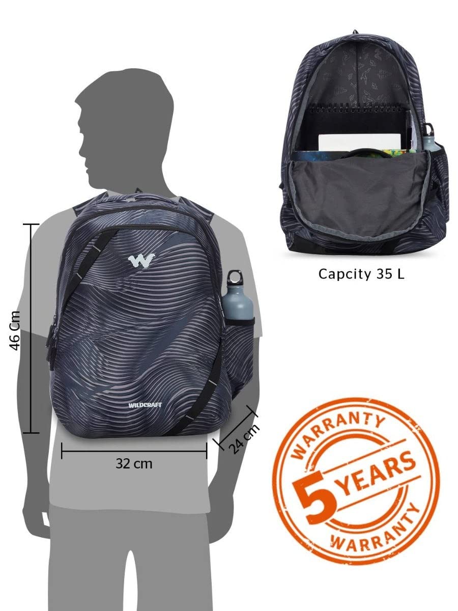 Wildcraft Bravo 35L Backpack with Rain Cover (12955) (Black) - The Adventure Hut
