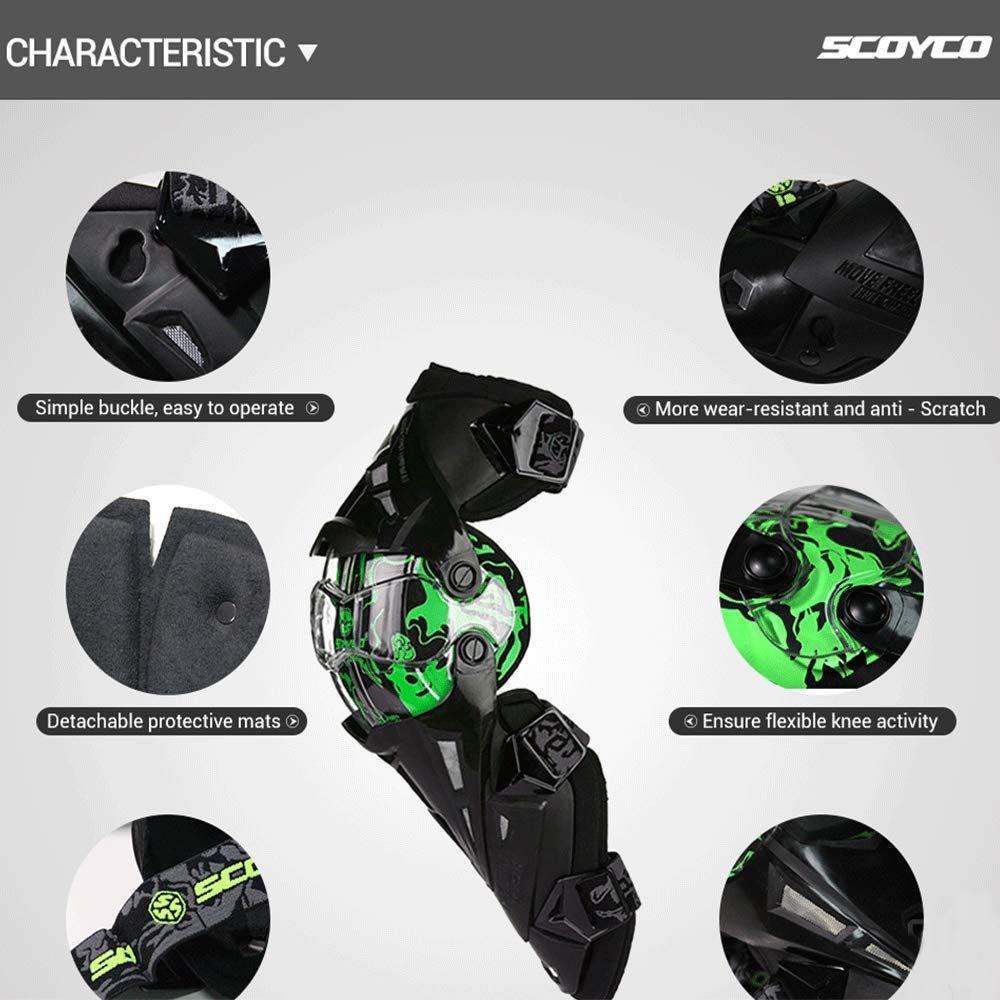 SCOYCO-K12 Adjustable Knee Shin Guard (Black and Green) Freesize ,Set of 2 - The Adventure Hut