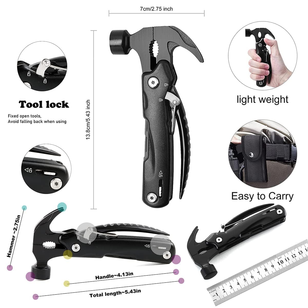 Multi Tool Hammer 12 in 1 - Black Premium - The Adventure Hut