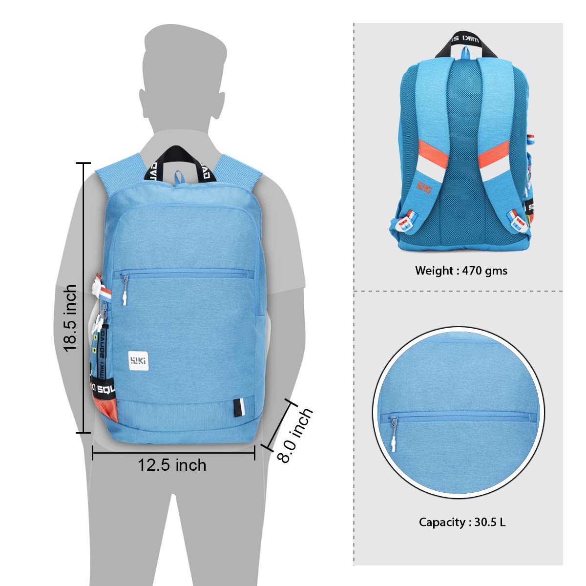 Wildcraft 30.5 Ltrs Squad 1 Canvas Blue Casual Backpack (12333_Canvas_Blue) - The Adventure Hut