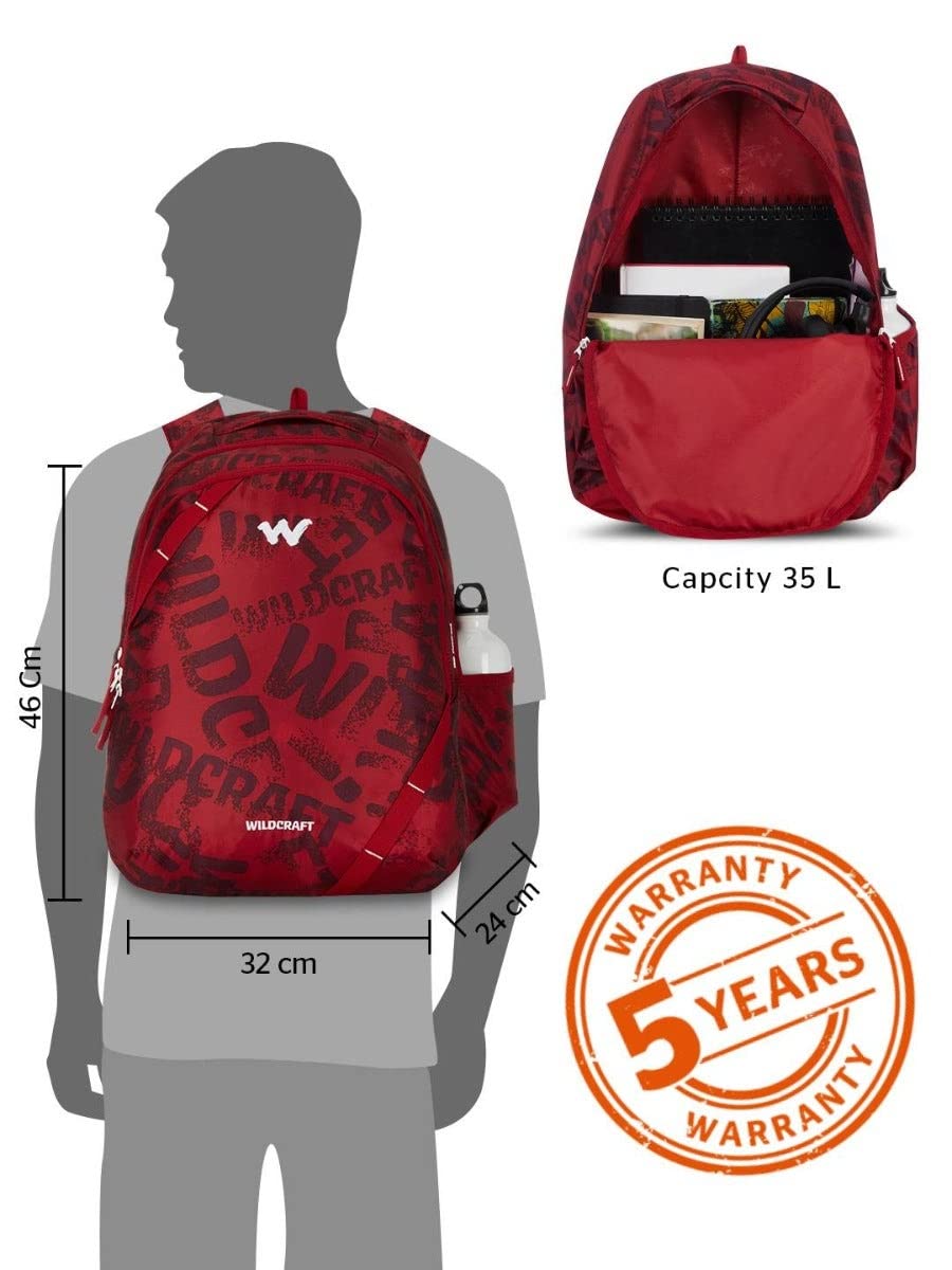 Wildcraft Bravo 35L Backpack with Rain Cover (12955) (Red)