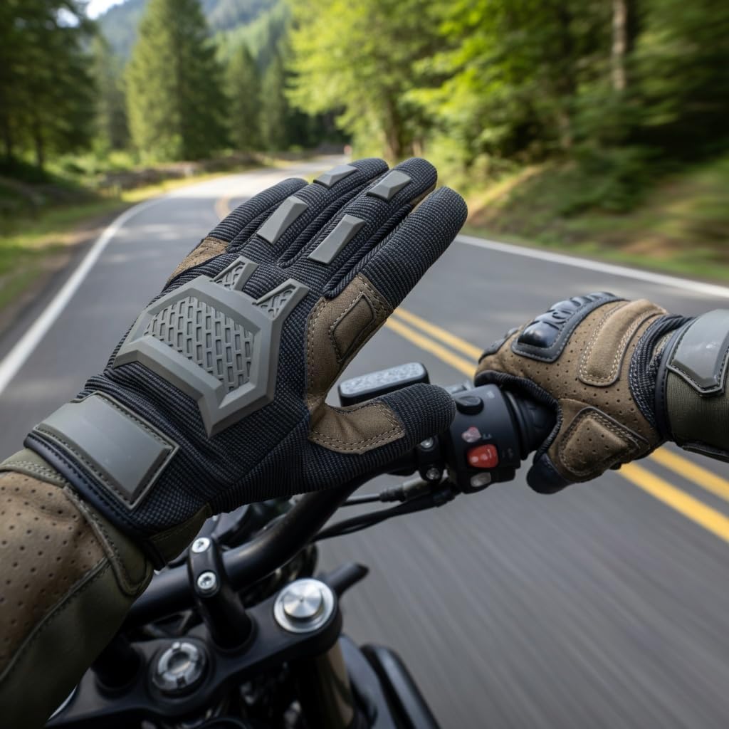 Tactical Touchscreen Impact-Resistant Padding | Anti-Slip Grip | Motorcycle Riding | Outdoor Protection Gloves [Full] [GREEN] | THE ADVENTURE HUT