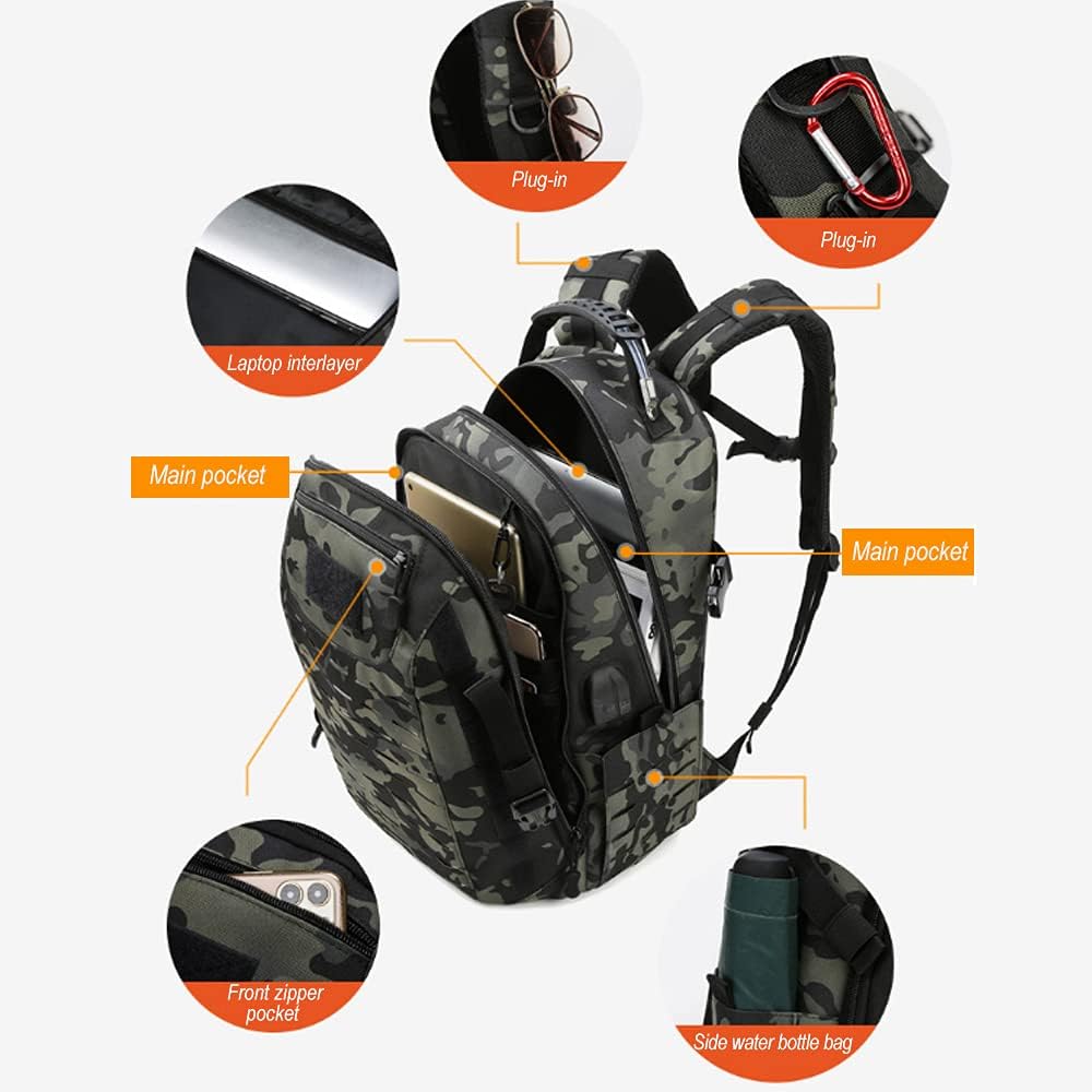The Adventure Hut USB Tactical Backpack | MOLLE Hiking & Camping Pack [Tactical-07]