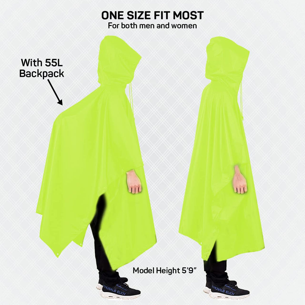 Poncho for Outdoor Rain Waterproof, Lightweight, Reusable & Packable (Neon) - The Adventure Hut