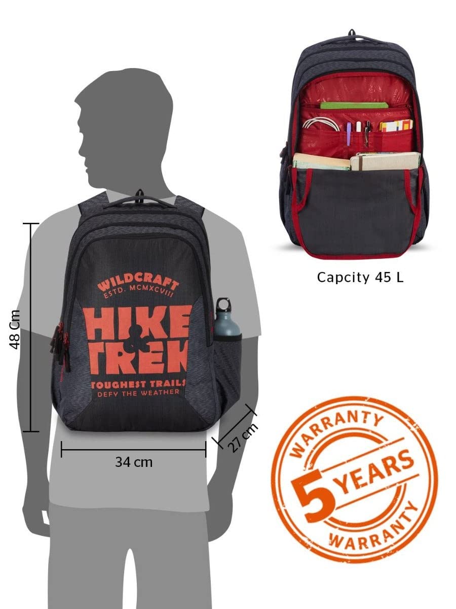 Wildcraft Blaze 45L Backpack with Rain Cover(12953) (Dark Grey RC) - The Adventure Hut