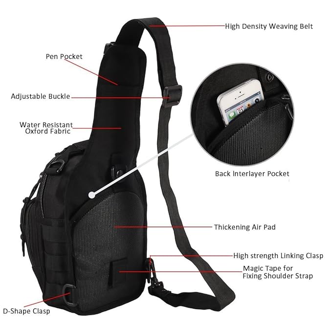 Tactical Sling Backpack - Portable Multifunctional Shoulder Chest Crossbody Bag for Outdoor Activities
