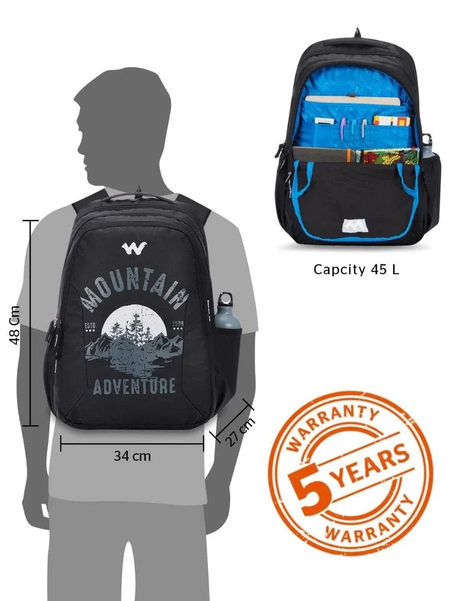 Wildcraft Blaze 45L Backpack with Rain Cover(12953) (Black Coated) - The Adventure Hut