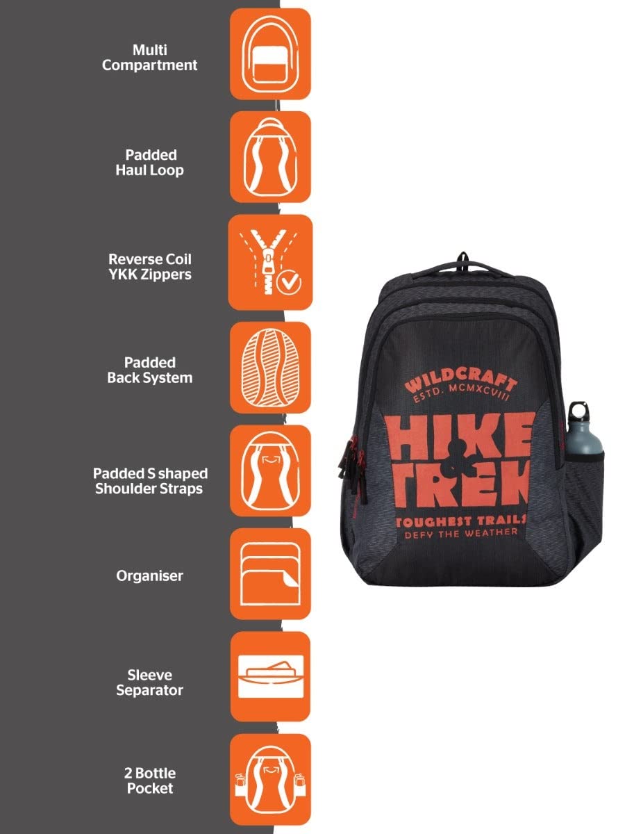 Wildcraft Blaze 45L Backpack with Rain Cover(12953) (Dark Grey RC) - The Adventure Hut