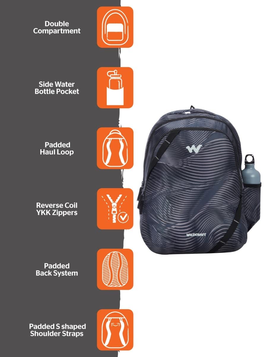 Wildcraft Bravo 35L Backpack with Rain Cover (12955) (Black) - The Adventure Hut