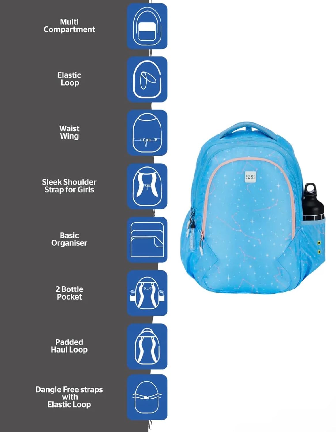 WIKI Girl 3 Citrus Black 29.5L Backpack (12983) (Constellation Light Blue) - The Adventure Hut