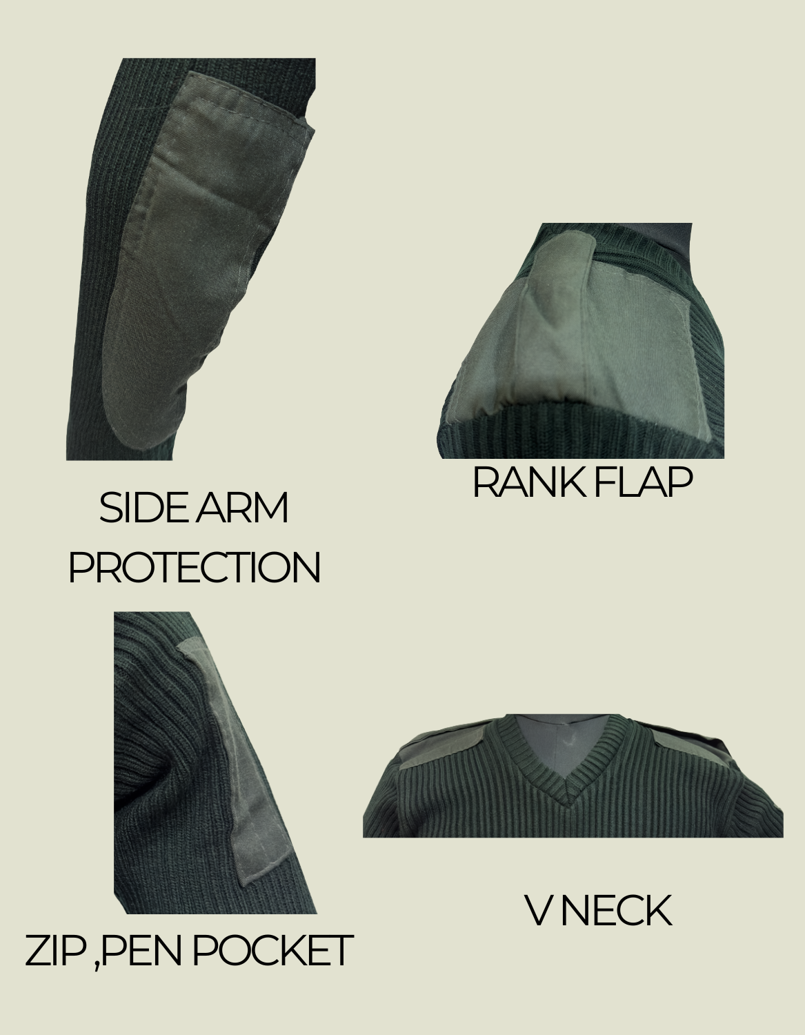 ADVENTURE HUT Army Green NCC Woolen Sweater – V-Neck, Shoulder & Elbow Patch Pullover