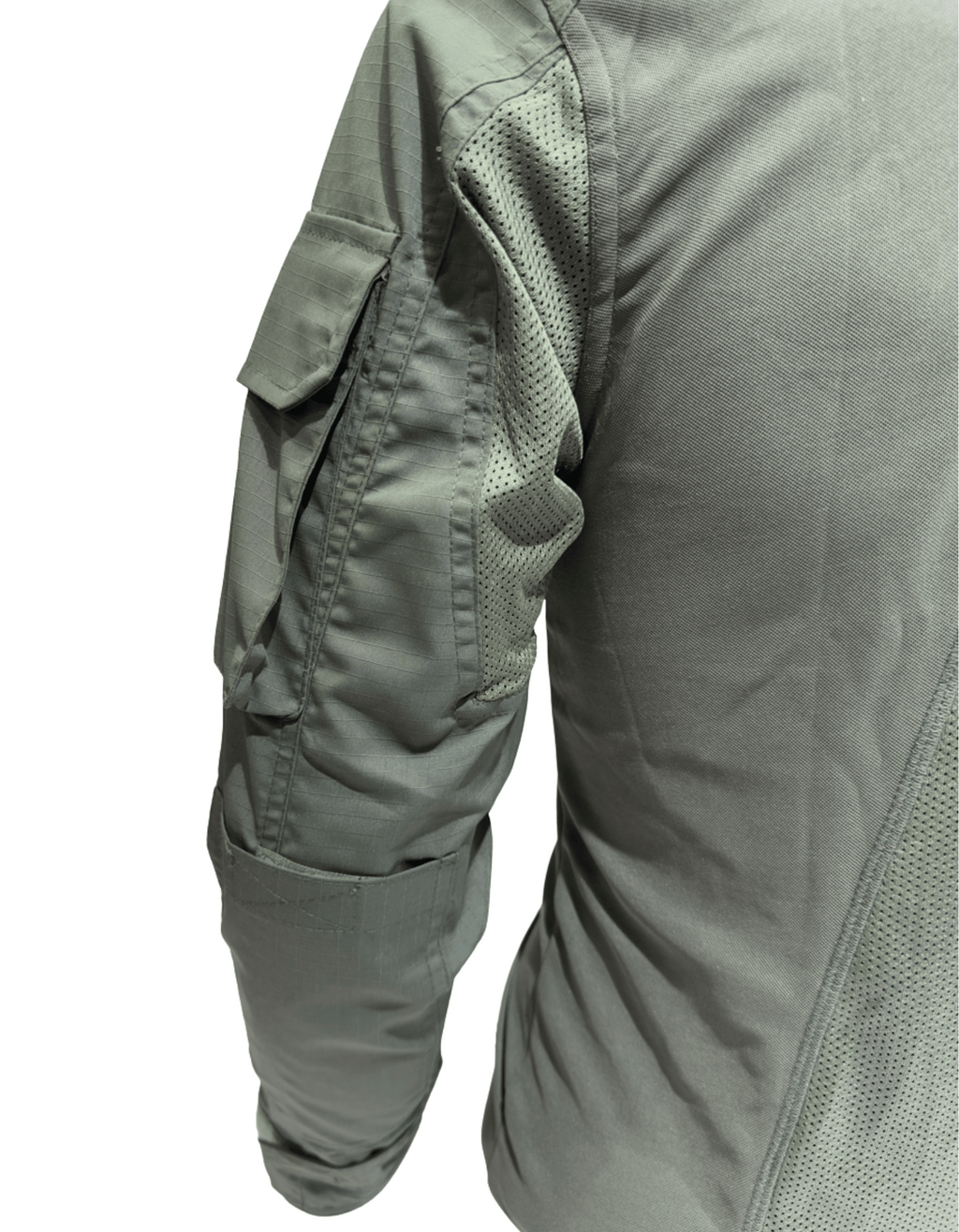 Adventure Hut 6 pocket Tactical Combat Shirt – Olive Green (Military Half-Zip, Arm Pockets)