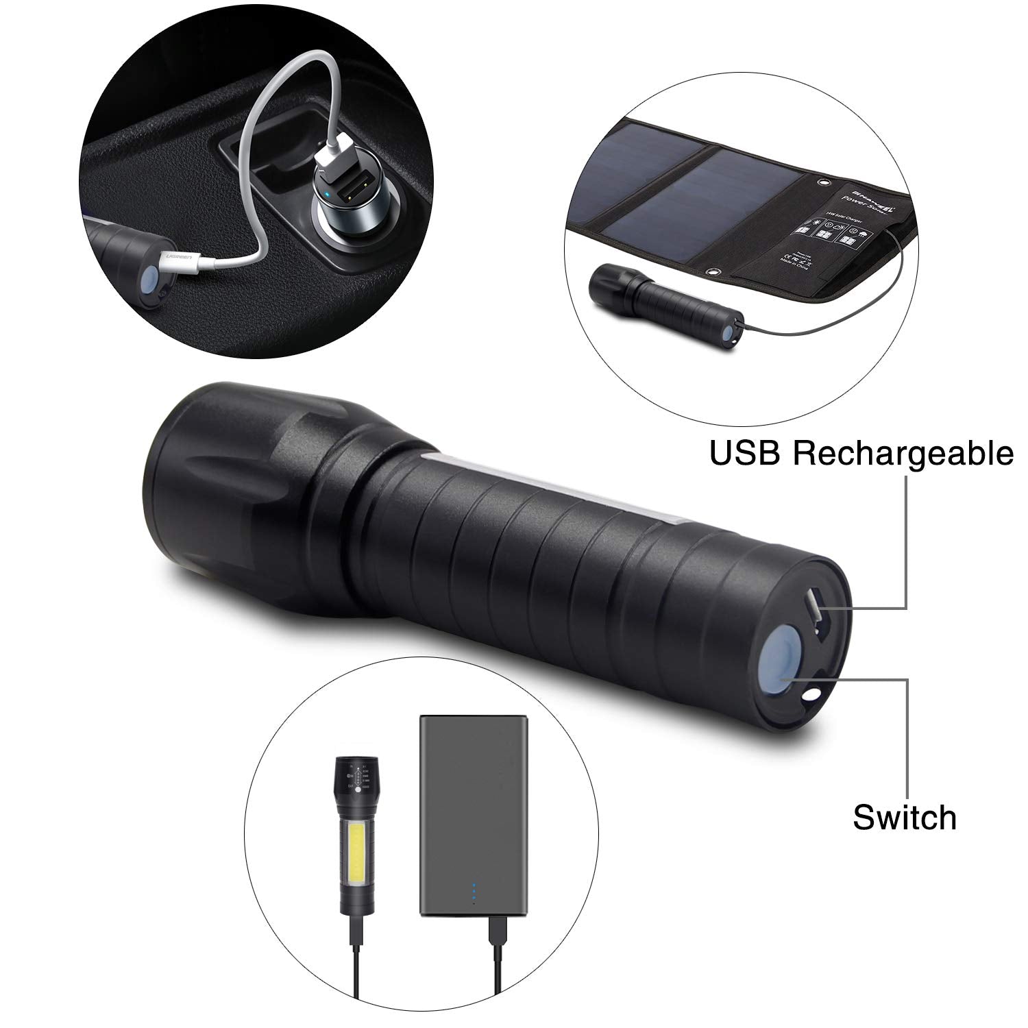 LED Tactical Flashlight Rechargeable,Zoomable,Ultra-Bright Pocket-Sized Lightweight Outdoor Torch