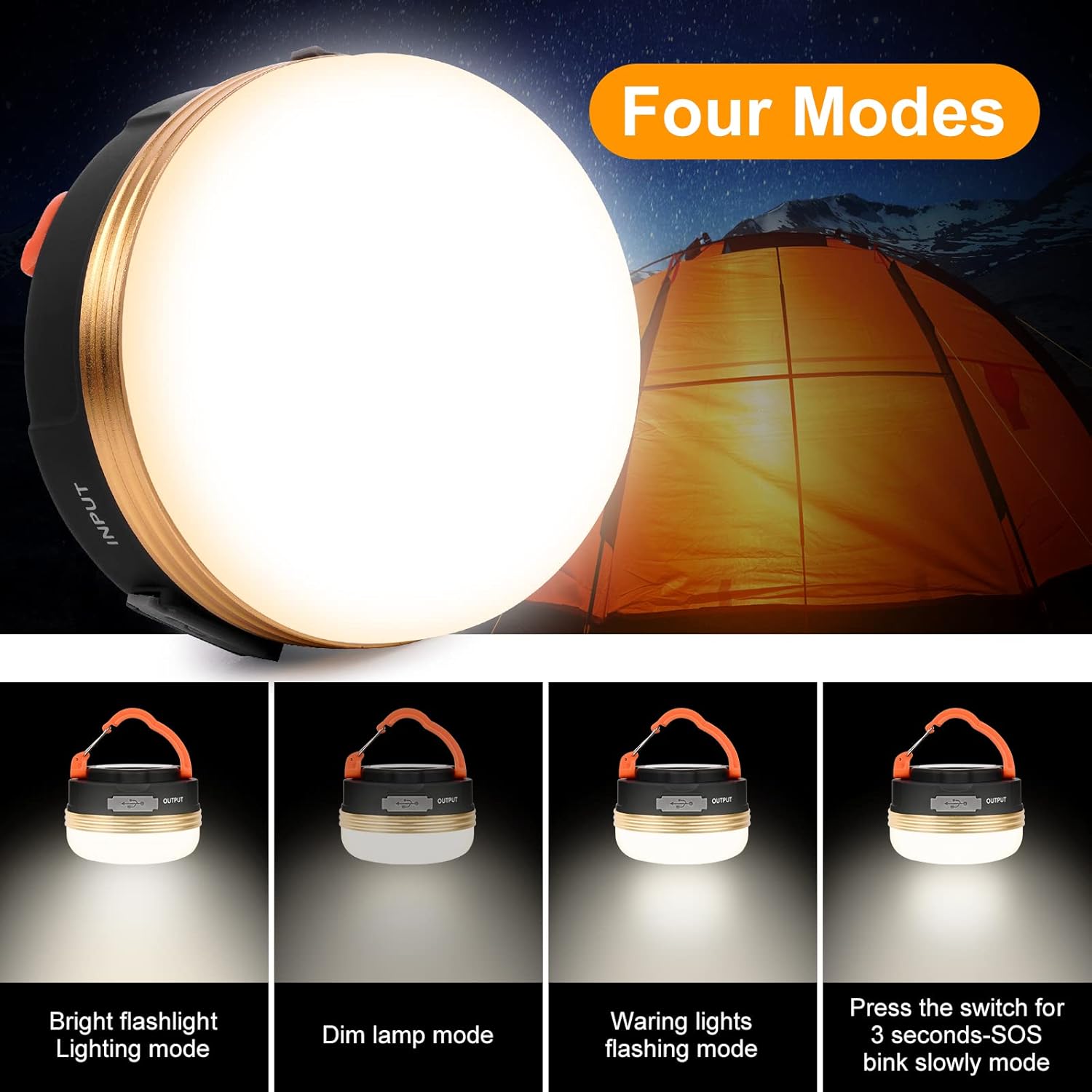 Adventure Hut Rechargeable LED Camping Lantern with 1800mAh Power Bank | Portable USB Tent Light with Hook for Hiking, Emergency & Outdoor Use