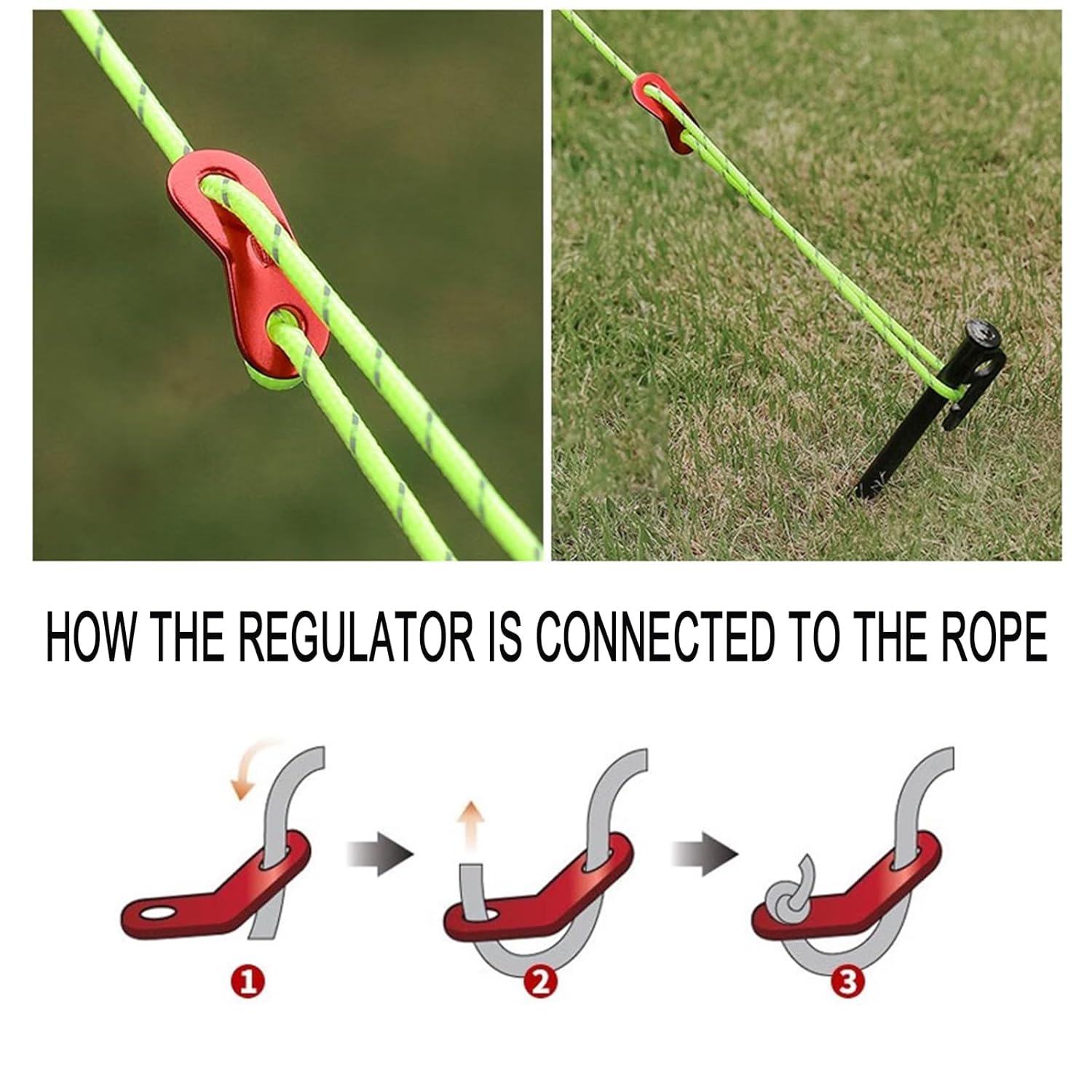 5Xreflective Canopy Tent Rope Guy Line Outdoor Camping Cord with Buckle Red