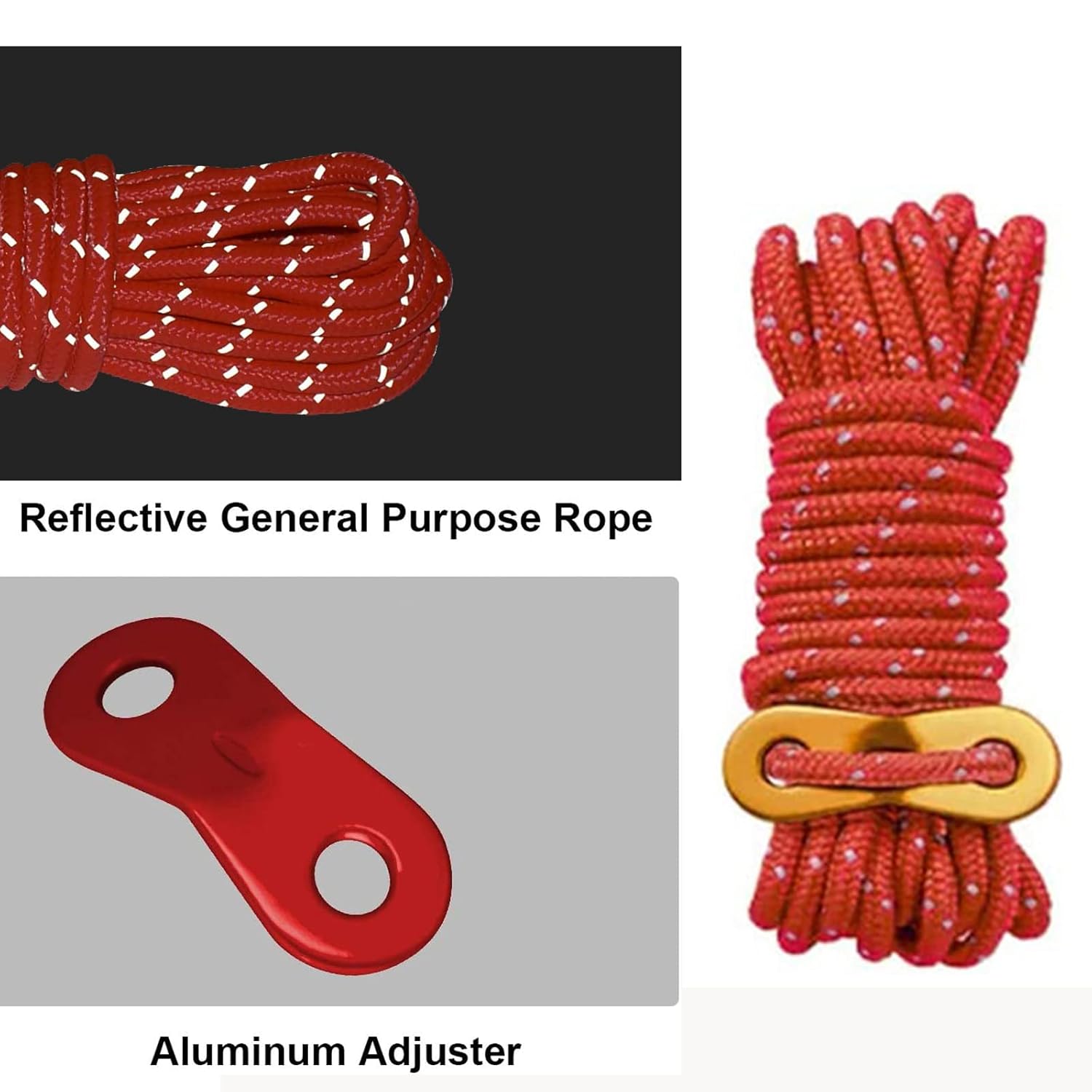 5Xreflective Canopy Tent Rope Guy Line Outdoor Camping Cord with Buckle Red