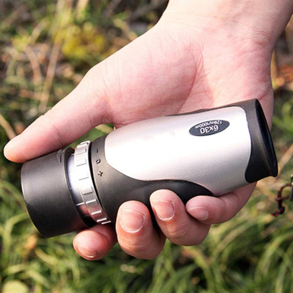 6X30 Portable Monocular Telescope Compact Waterproof Monocular for Bird Watching (Silver)