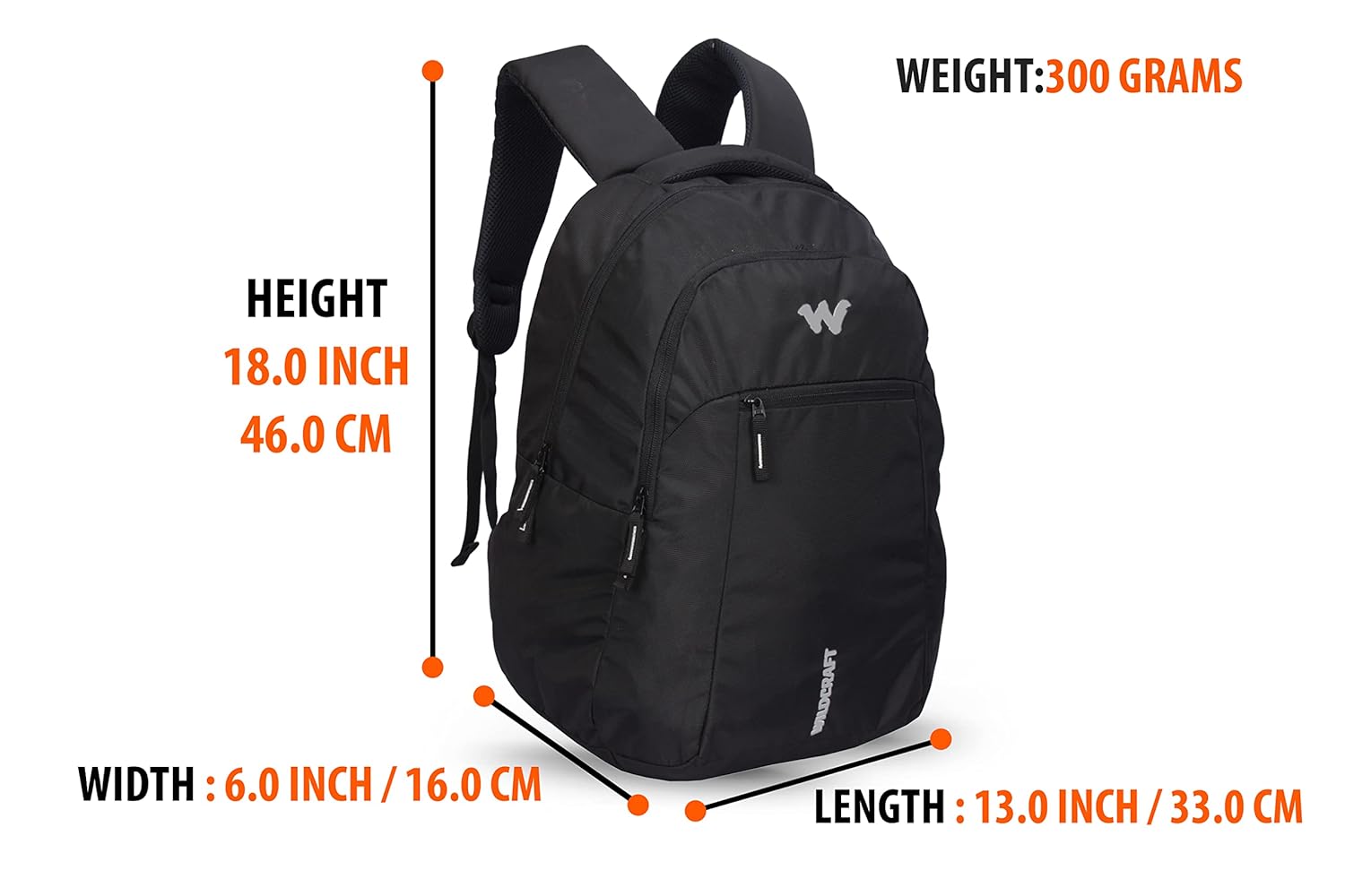 Wildcraft 28Ltrs laptop Casual Backpack (20006-BLACK) - The Adventure Hut