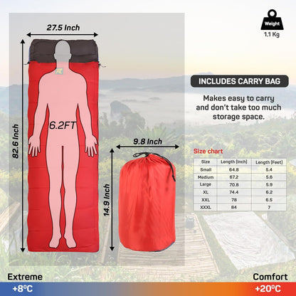 Sleeping Bag Camp Lite +8°C + 20°C (Red - Grey) - The Adventure Hut