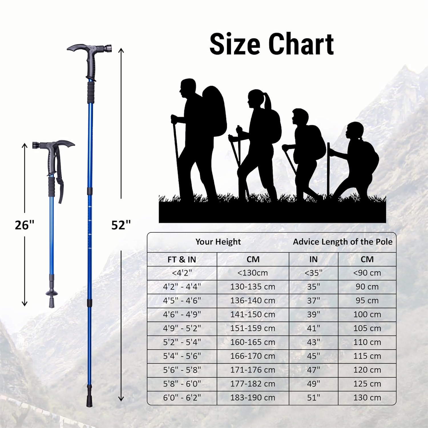 Adventure Hut Hiking Trekking Pole With LED Light (TK-4493)