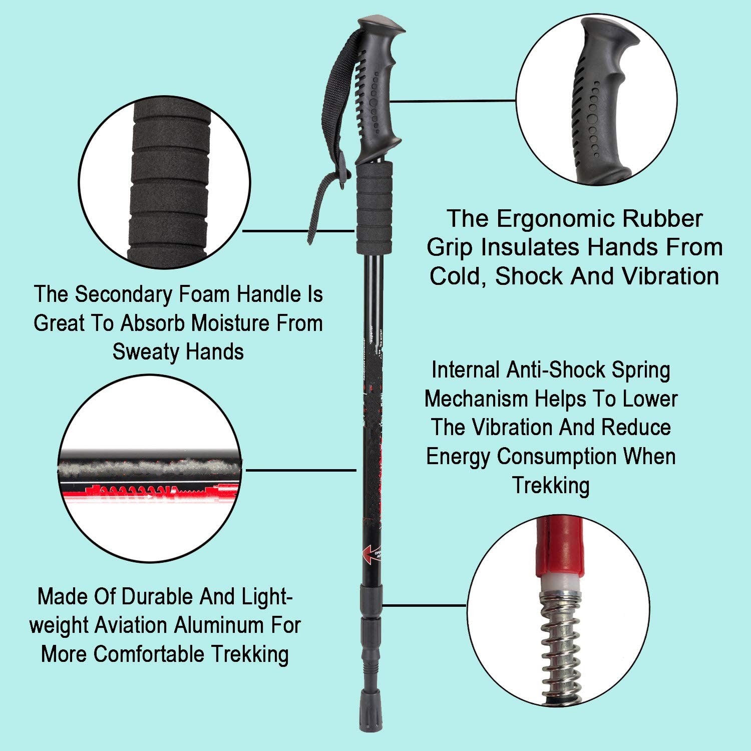 Adventure Hut Hiking Trekking Pole With Walking/Hiking Poles Anti-Shock, Collapsible Lightweight Sticks (TK-4494)