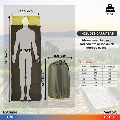 Sleeping Bag Camp Lite +8°C + 20°C (Yellow - Army Green) - The Adventure Hut