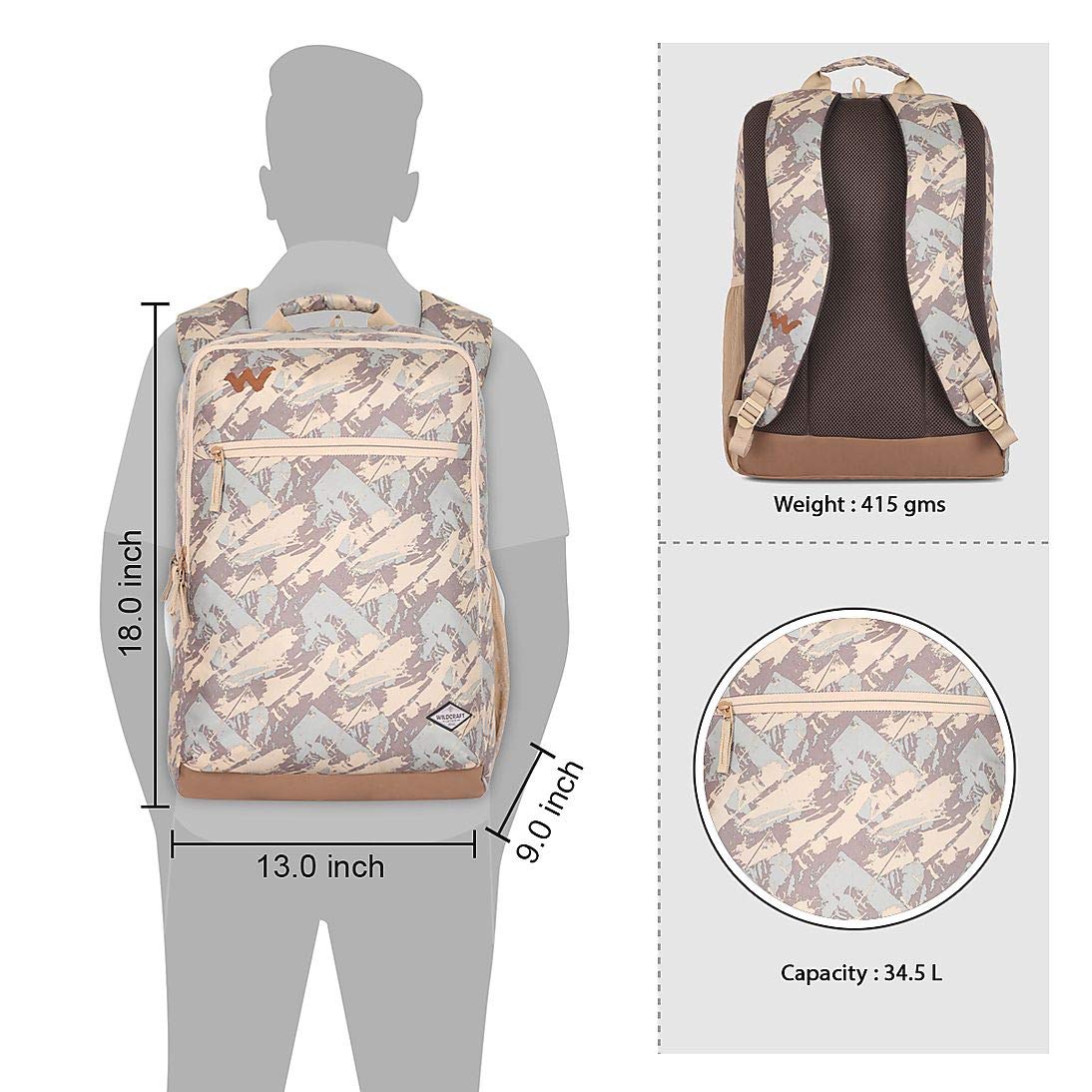 Wildcraft 34.5 Ltrs Evo 1 Jacquard Black Casual Backpack (12279_Jacquard) - The Adventure Hut