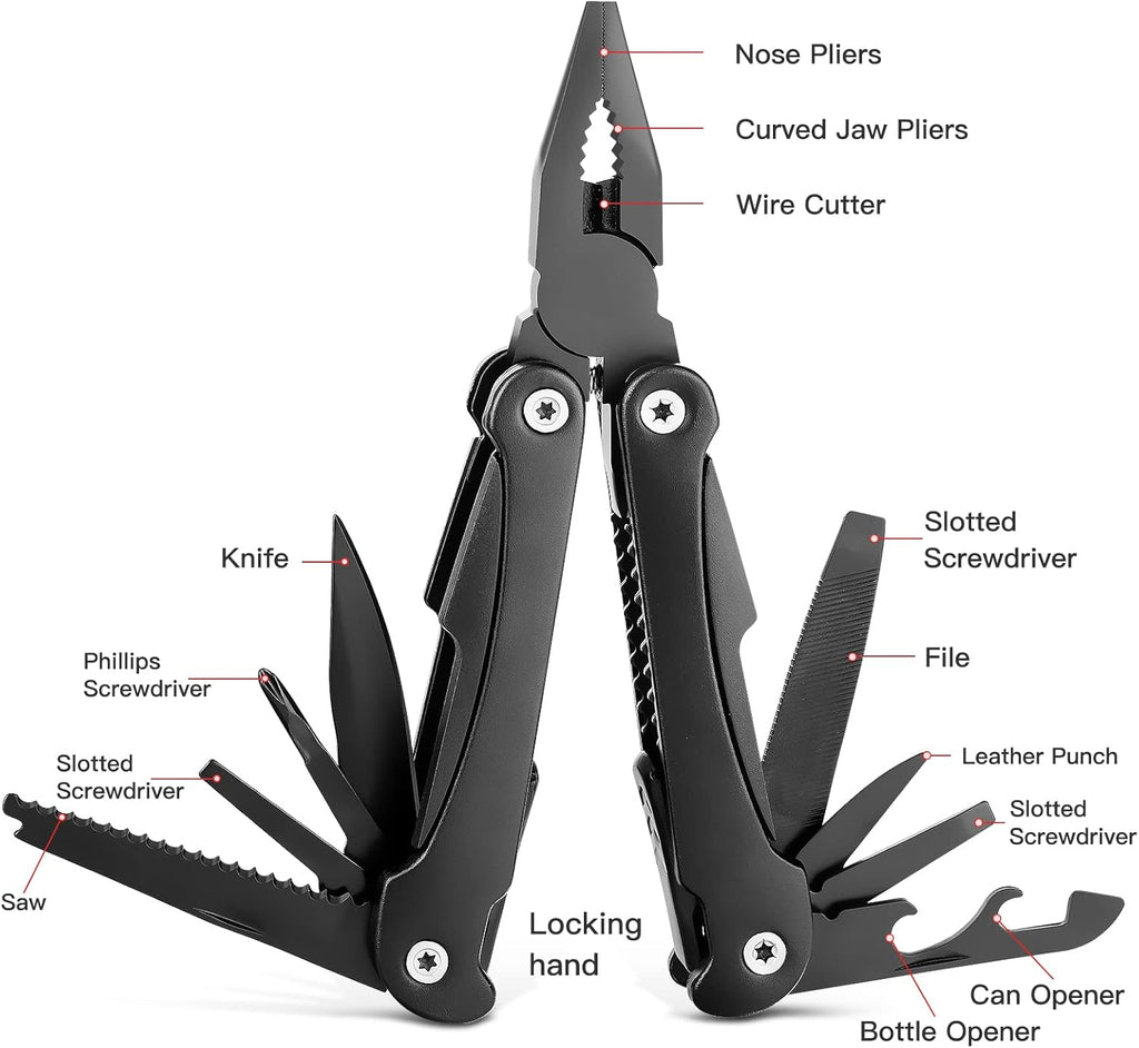14 in 1 Multitool Pliers - Black - The Adventure Hut