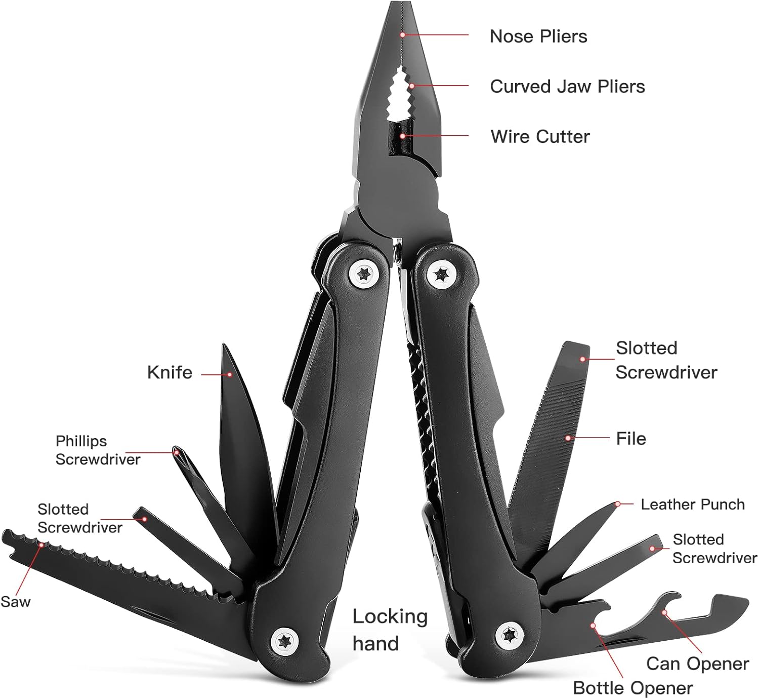 14 in 1 Multitool Pliers - Black - The Adventure Hut