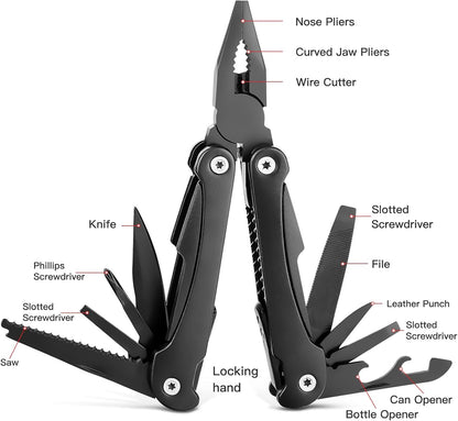 14 in 1 Multitool Pliers, Multitool with Pocket Clip, Portable Multi Tool, Pocket Knife Camping Multitool, Needle Nose Plierswith Replaceable Wire Cutters Screwdrivers Saw Gifts for Men, Dad, Husband