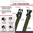 Tactical Paracord Survival Bracelet with Compass, Fire Starter & Whistle (Military Green) - The Adventure Hut