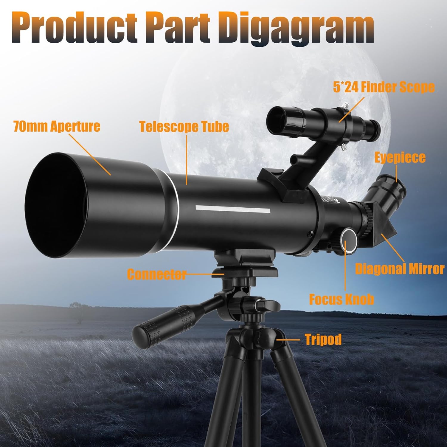 Astronomical Telescope F40070m, Aperture: 70 mm