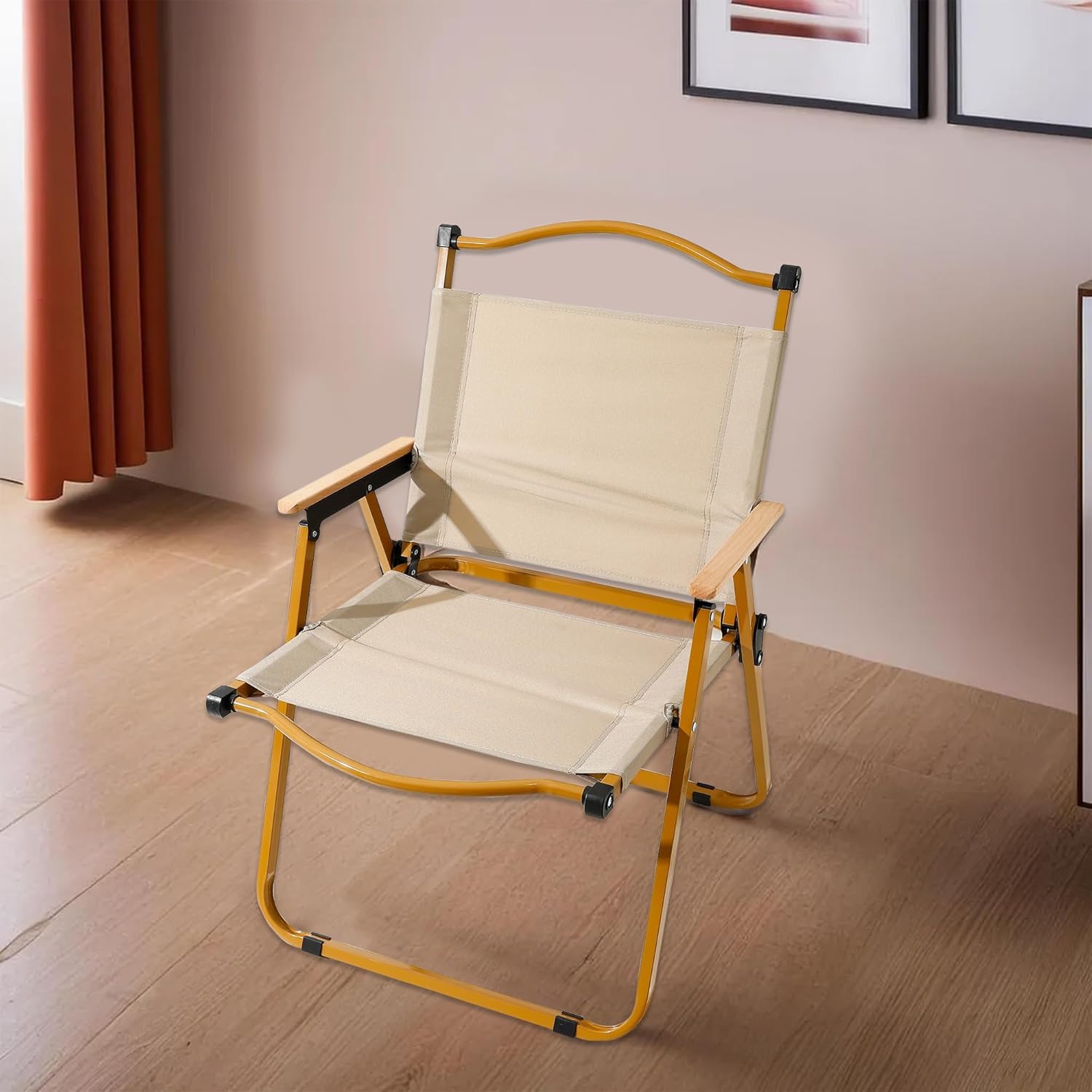 Portable Folding Camping Chair with Wooden Armrests – Heavy Duty Outdoor Lounge Seat