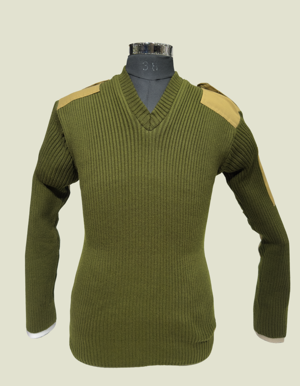 ADVENTURE HUT KHAKHI GREEN NCC Woolen Sweater – V-Neck, Shoulder & Elbow Patch Pullover