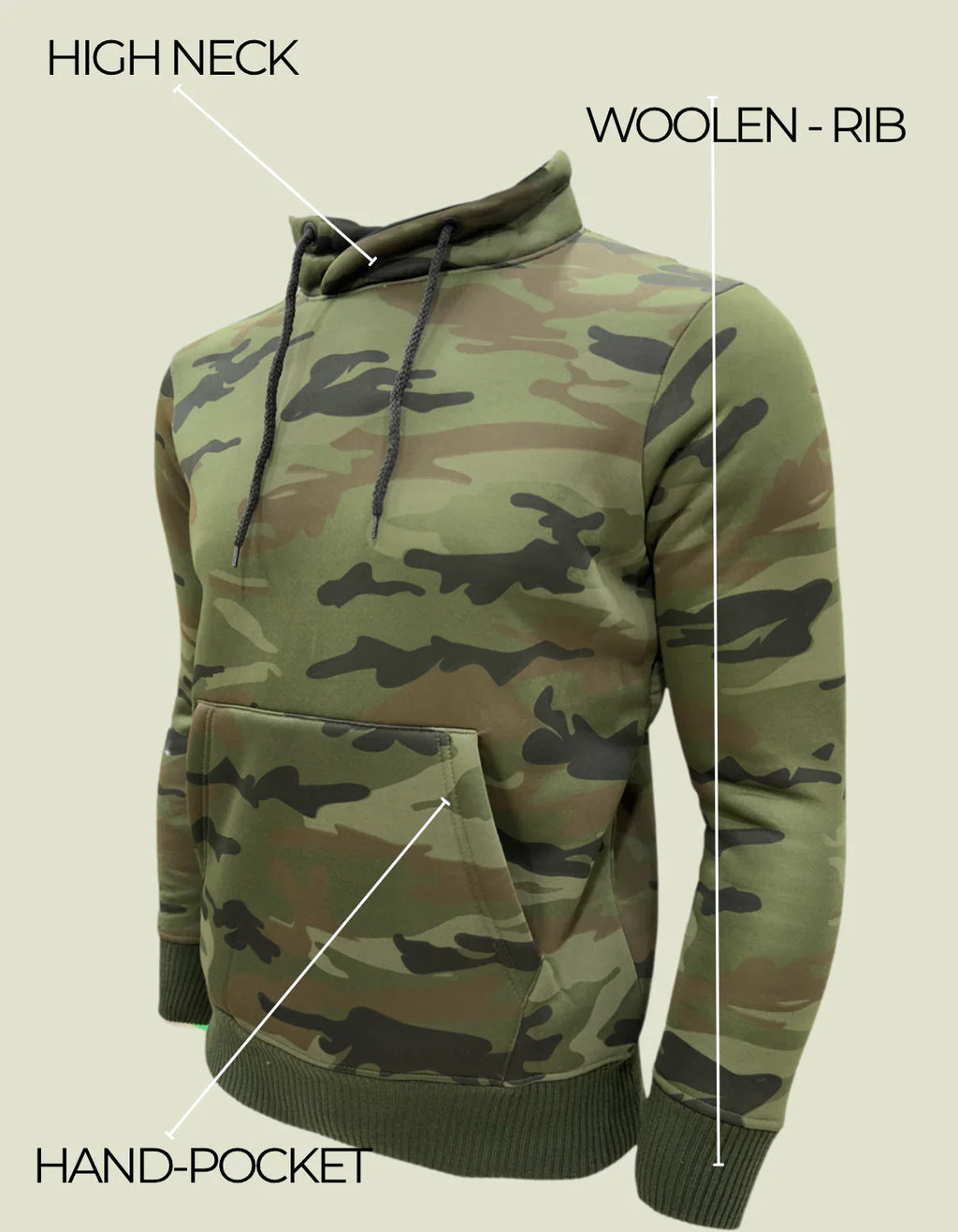 Adventure Hut Camouflage High Neck Fleece Sweatshirt | Warm Poly-Coated Winter Wear for Outdoor & Tactical Use