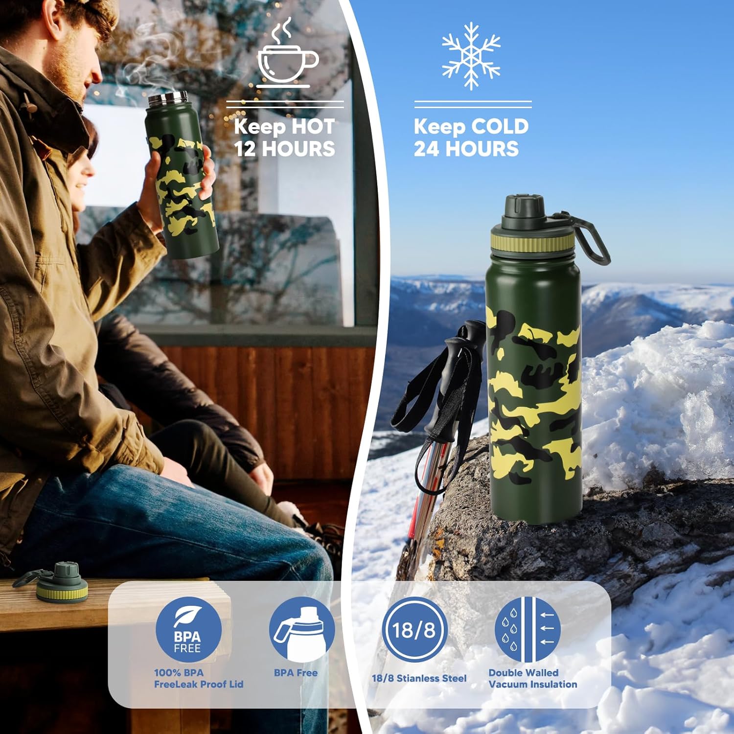 Stainless Steel Water Bottle 850ml Thermal Bottle BPA Free (850ml-Army Green) (TK-7673)