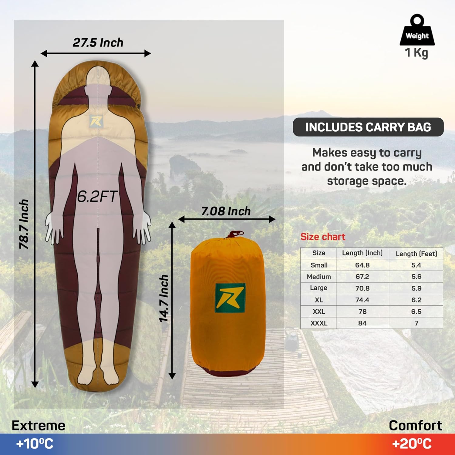Sleeping Bag Camplite +10°C to +20°C (Brown/Maroon) - The Adventure Hut