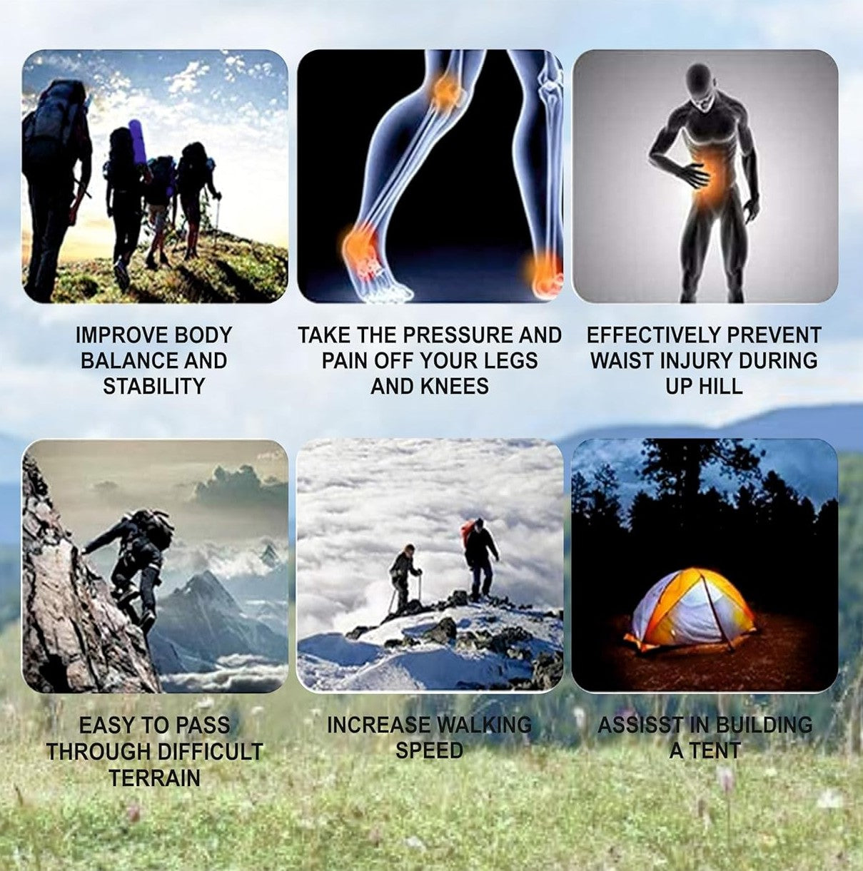 Adventure Hut Hiking Trekking Pole With Walking/Hiking Poles Anti-Shock, Collapsible Lightweight Sticks (TK-4494)