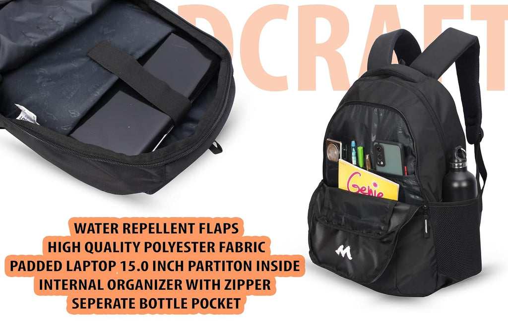 Wildcraft 28Ltrs laptop Casual Backpack (20006-BLACK) - The Adventure Hut