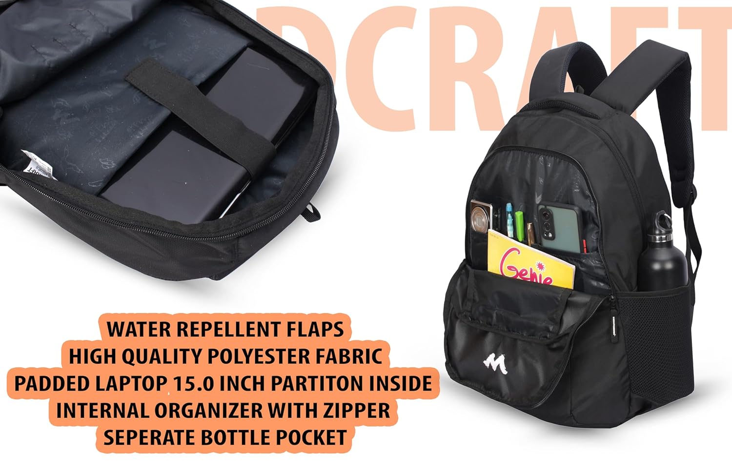 Wildcraft 28Ltrs laptop Casual Backpack (20006-BLACK) - The Adventure Hut