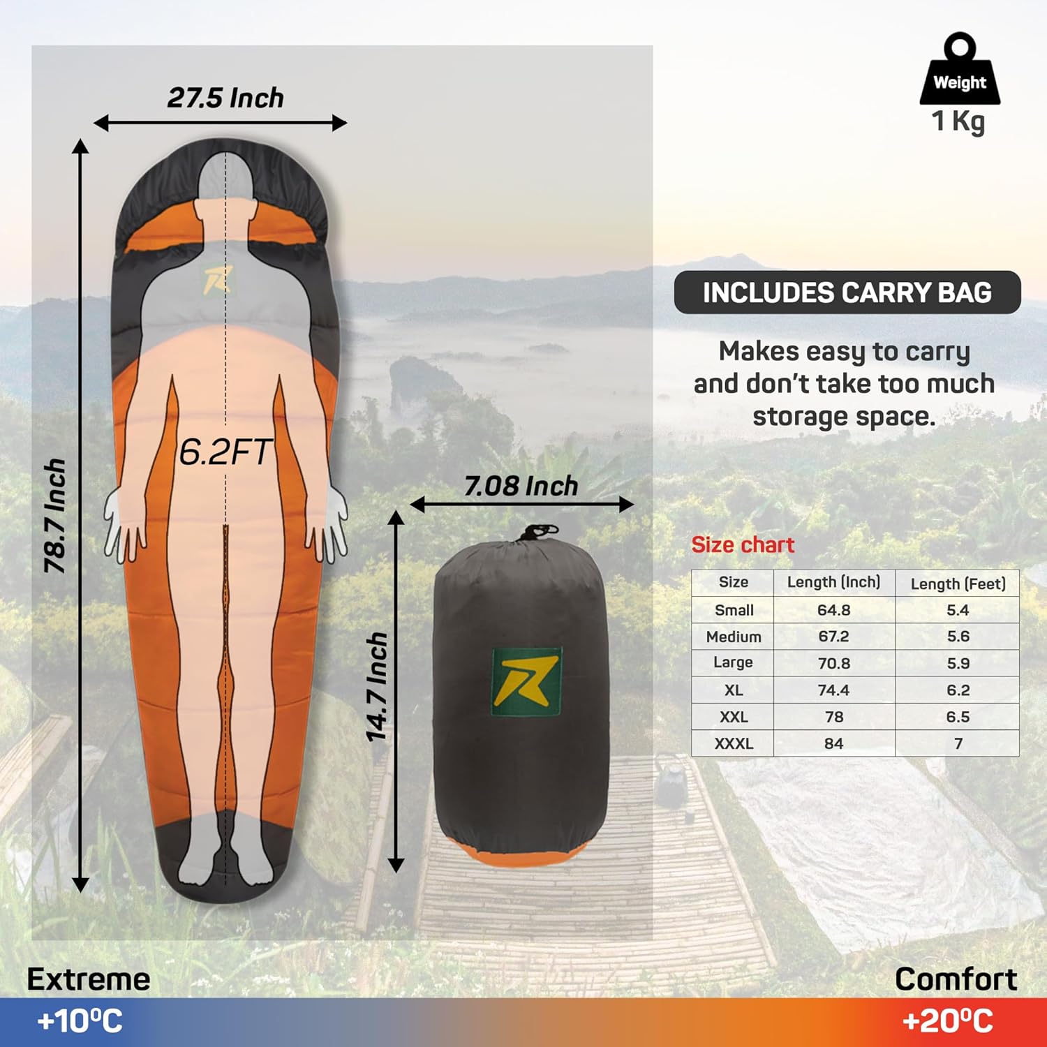 Sleeping Bag Camplite +10°C +20⁰ C (Orange/Black) - The Adventure Hut