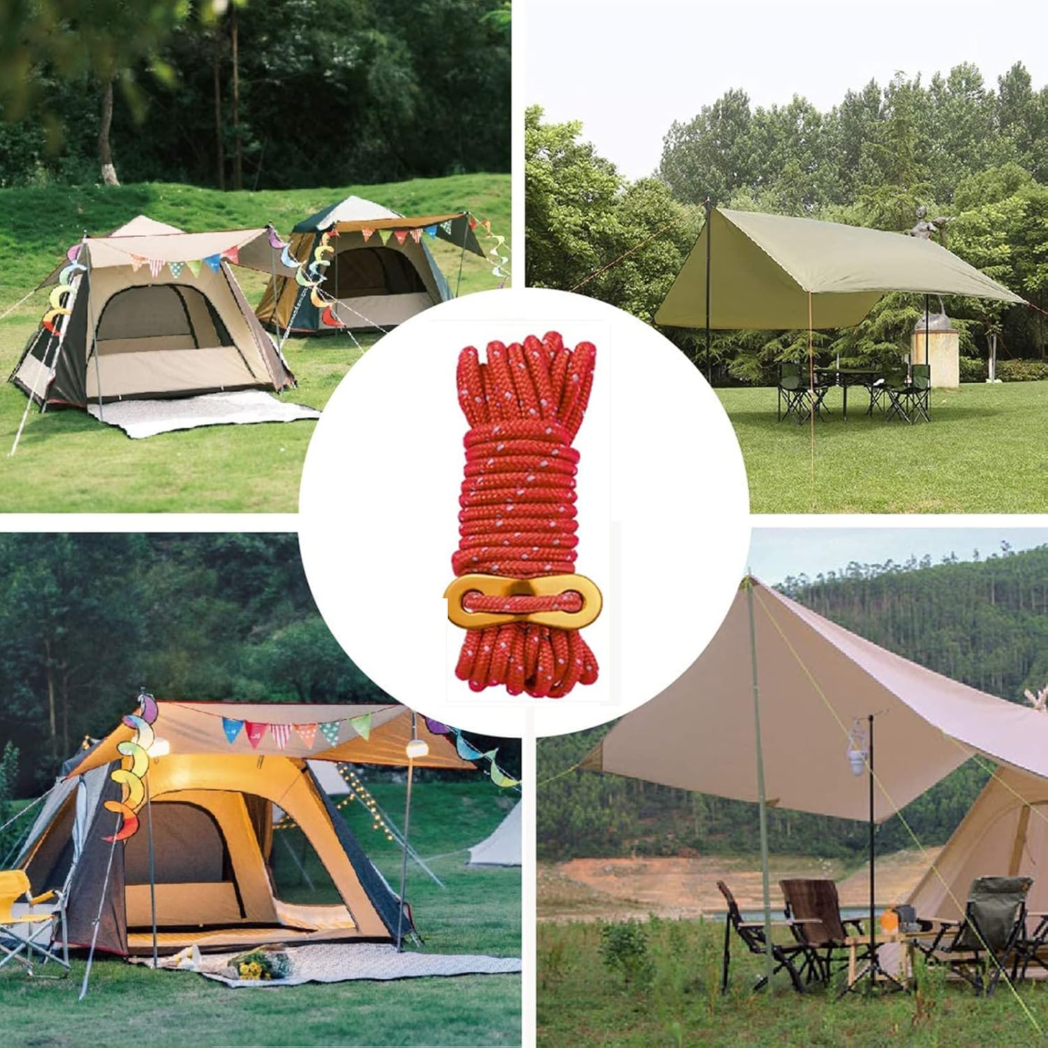 5Xreflective Canopy Tent Rope Guy Line Outdoor Camping Cord with Buckle Red