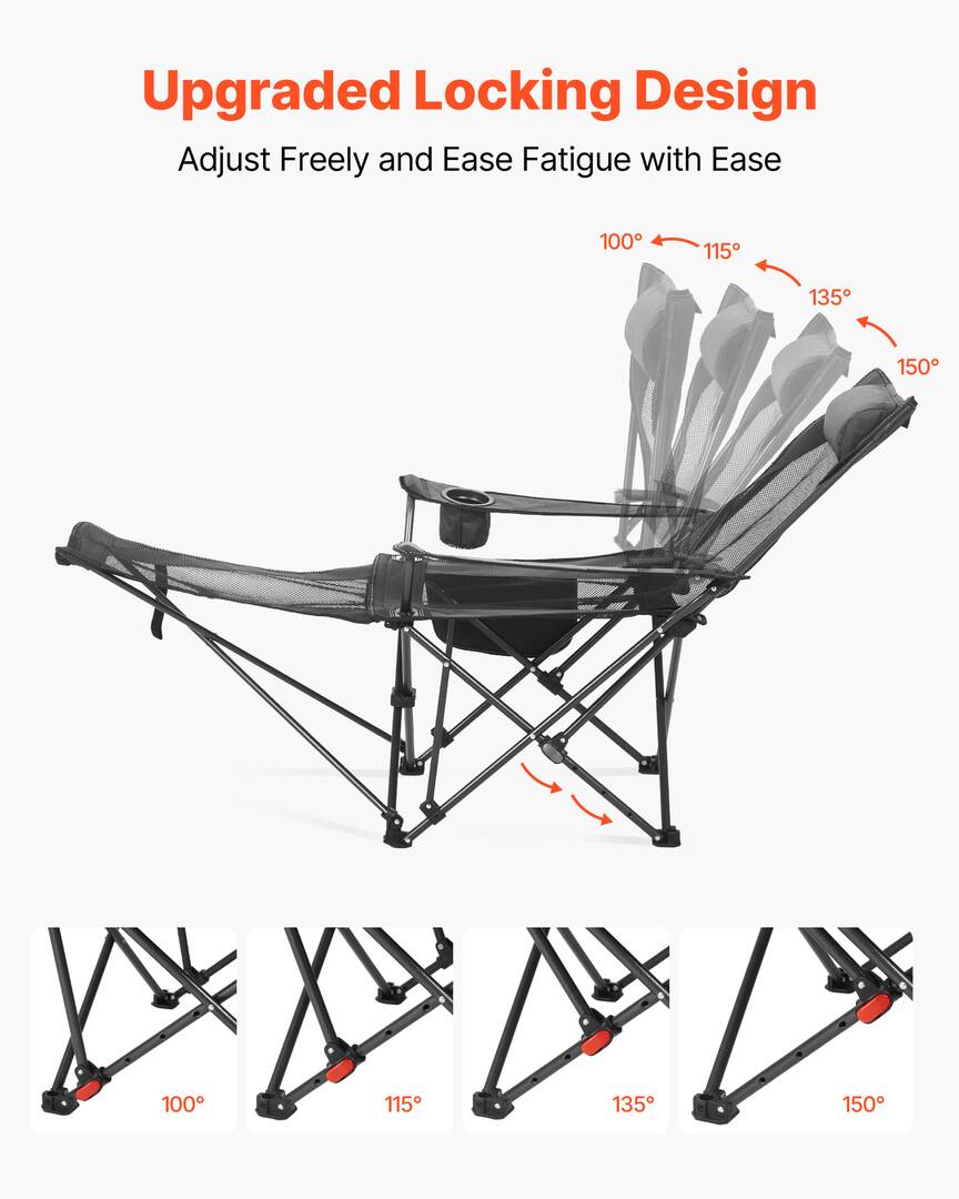 Reclining Camping Chair, 4 Adjustable Positions, Portable Folding Lounger for Adults - Grey | THE ADVENTURE HUT