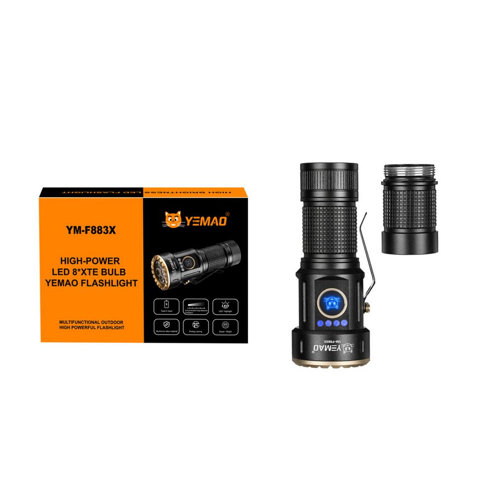 YEMAO flashlight with packaging on a white background